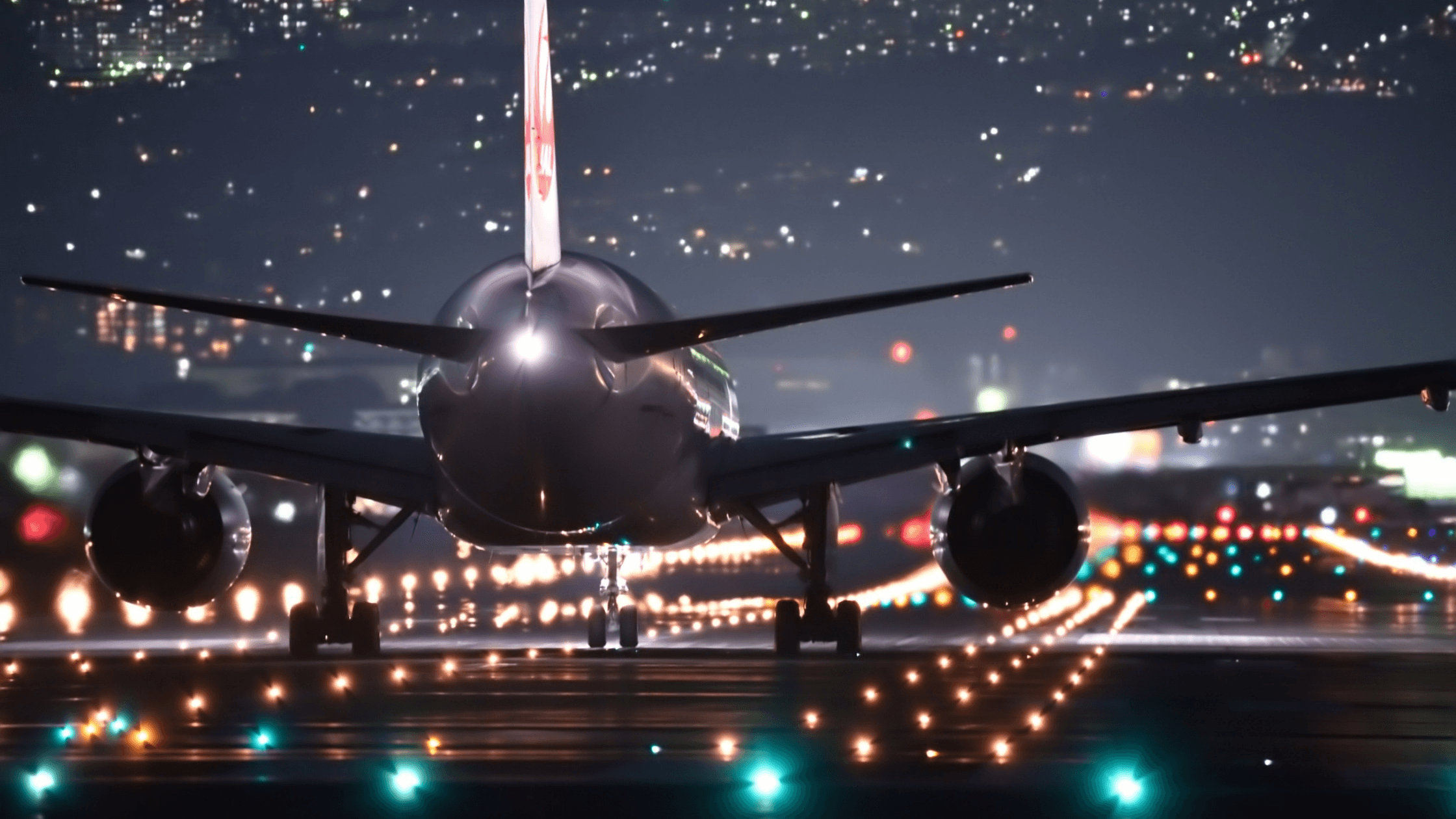 airplane landing at night