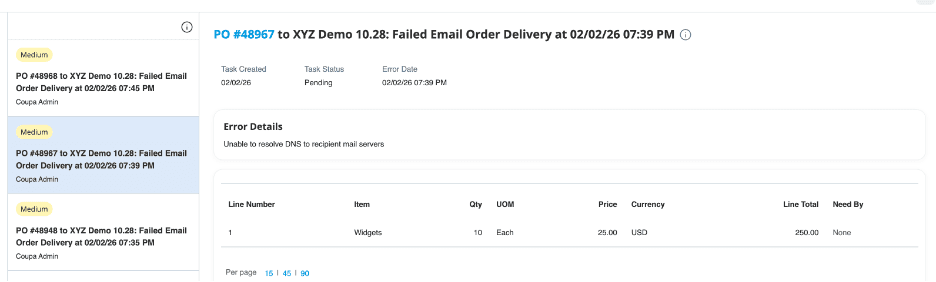 Coupa Workbench for PO and cXML transmission errors